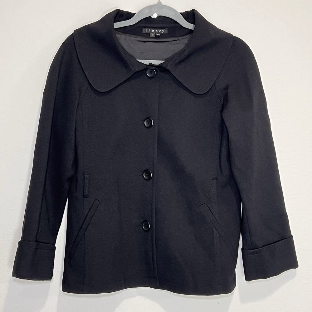 Theory Olivas K Coat Size M Black Peter Pan Collar Cropped Blazer Jacket *AS IS*